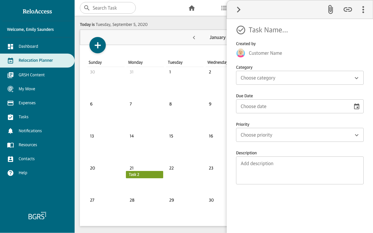 Calendar View – New Task