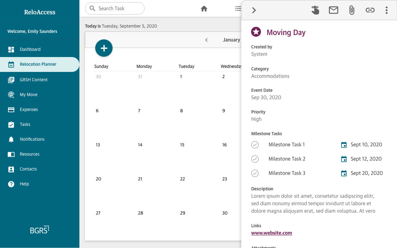 Calendar View – Task selected – 1